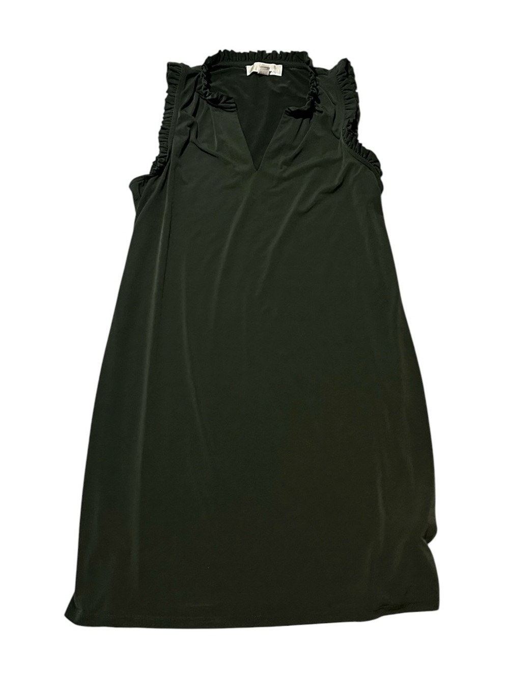 Ruffled Sleeveless V-Neck Shift Dress - Green